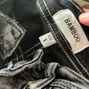 BAMBOO Black Flare Wide Leg Jeans with Contrast Stitching